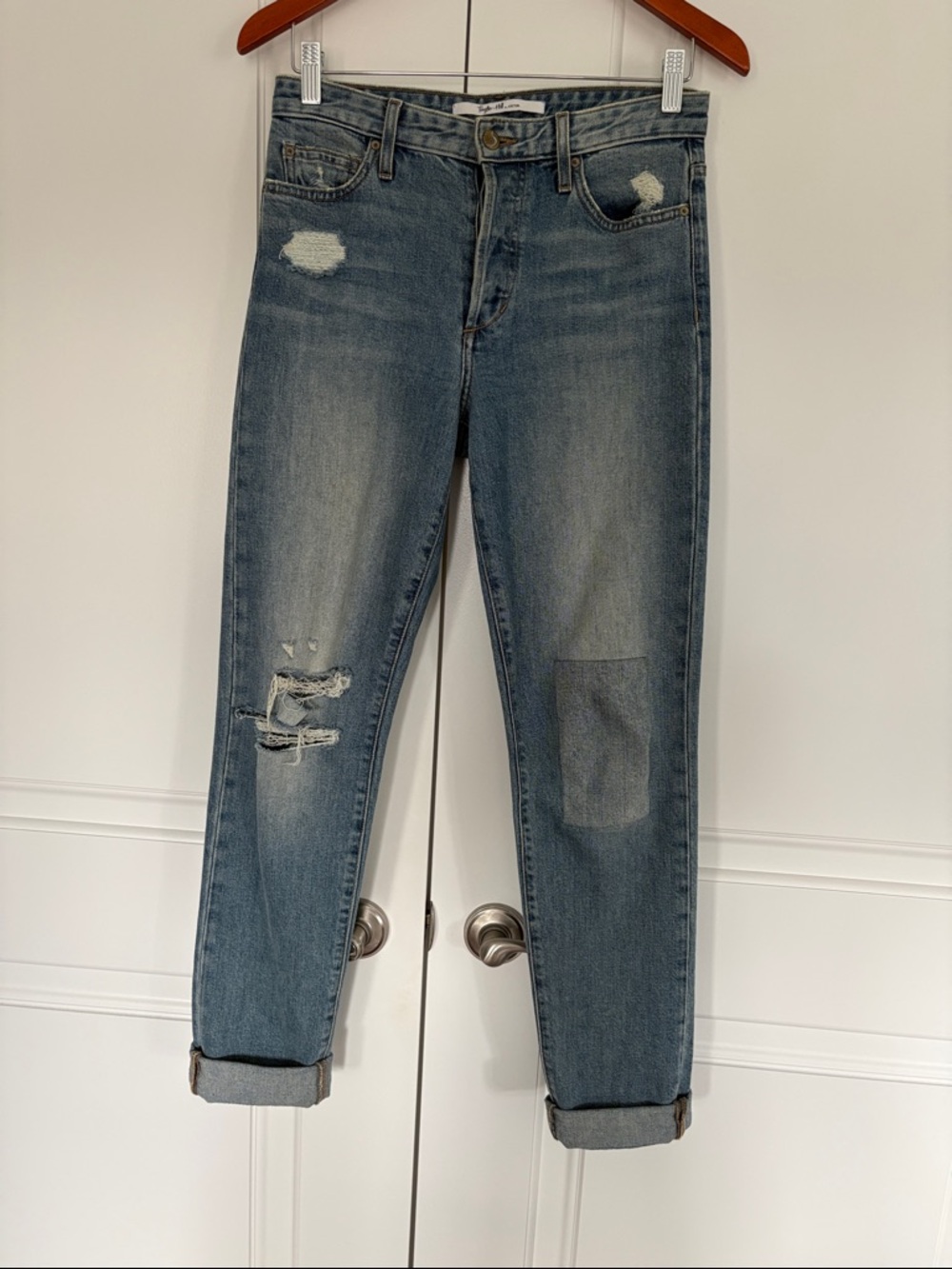 Joe's Jeans Washed Blue Distressed Boyfriend Jeans - High Rise Straight Leg